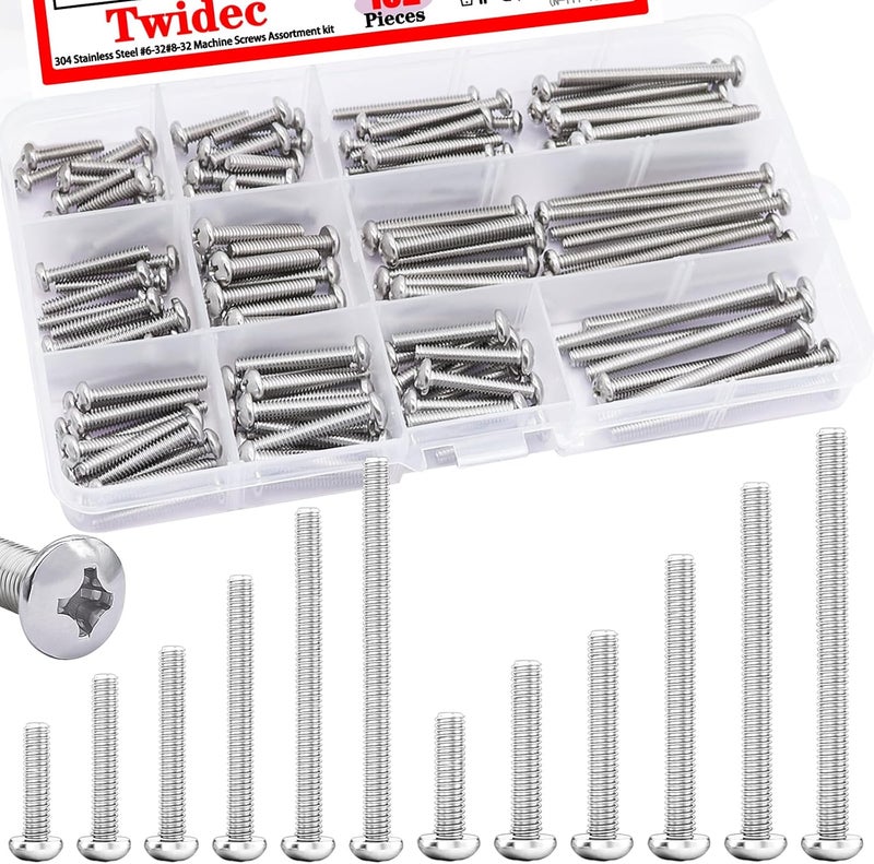 Twidec /Machine Screw Kit,304 Stainless Steel #6-32#8-32 Electrical Long Outlet Screws Phillips Pan Head Electricians Screws 102PCS 5/8 to 2 inch for Wall Plate Switch, Receptacles Mounting Screw - Image 1